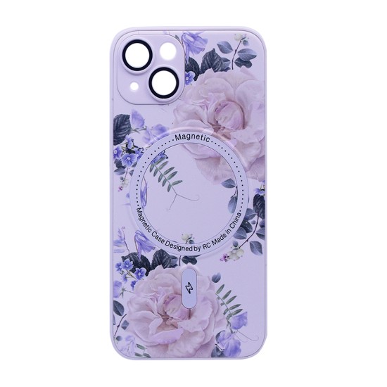 Flower Design Magnetic Case for Apple iPhone 15 White